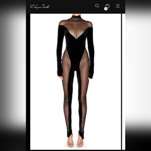 NWOT LaQuan Smith Off the Shoulder Sheer Velvet Catsuit